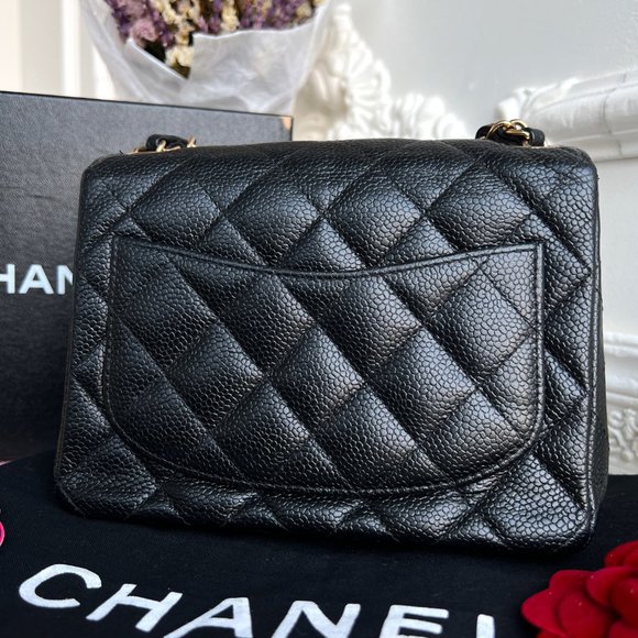 Authentic Chanel Classic Square Black Caviar Leather Mini Crossbody Bag B0846 - Picture 9 of 16